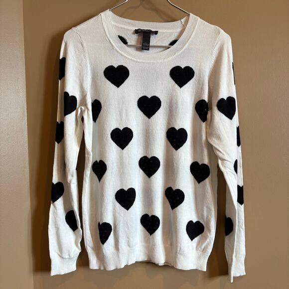 I.N.C International Concepts White With Black Rhinestone Hearts Size Large - Picture 1 of 4